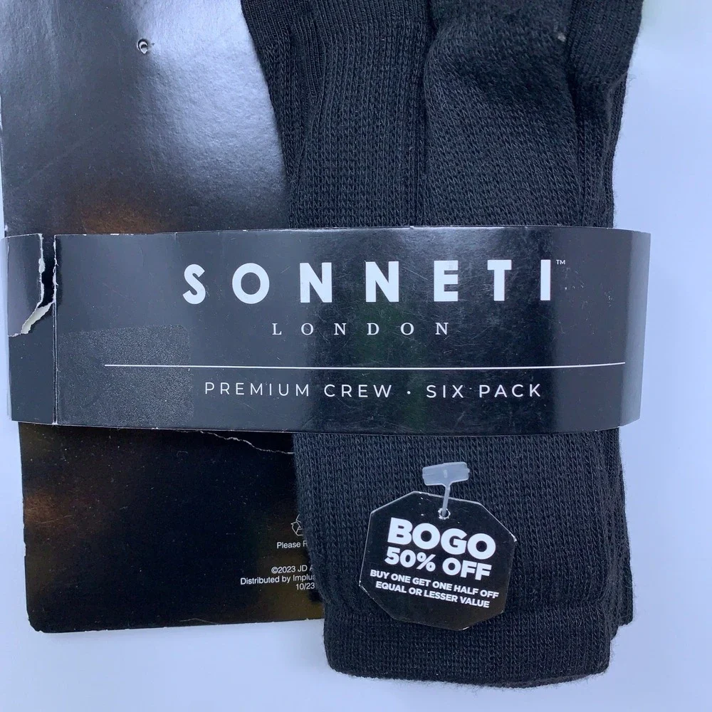 Sonneti London Unisex M 6-8 W 6-10 Black Premium Crew 3 Pair Socks NWT